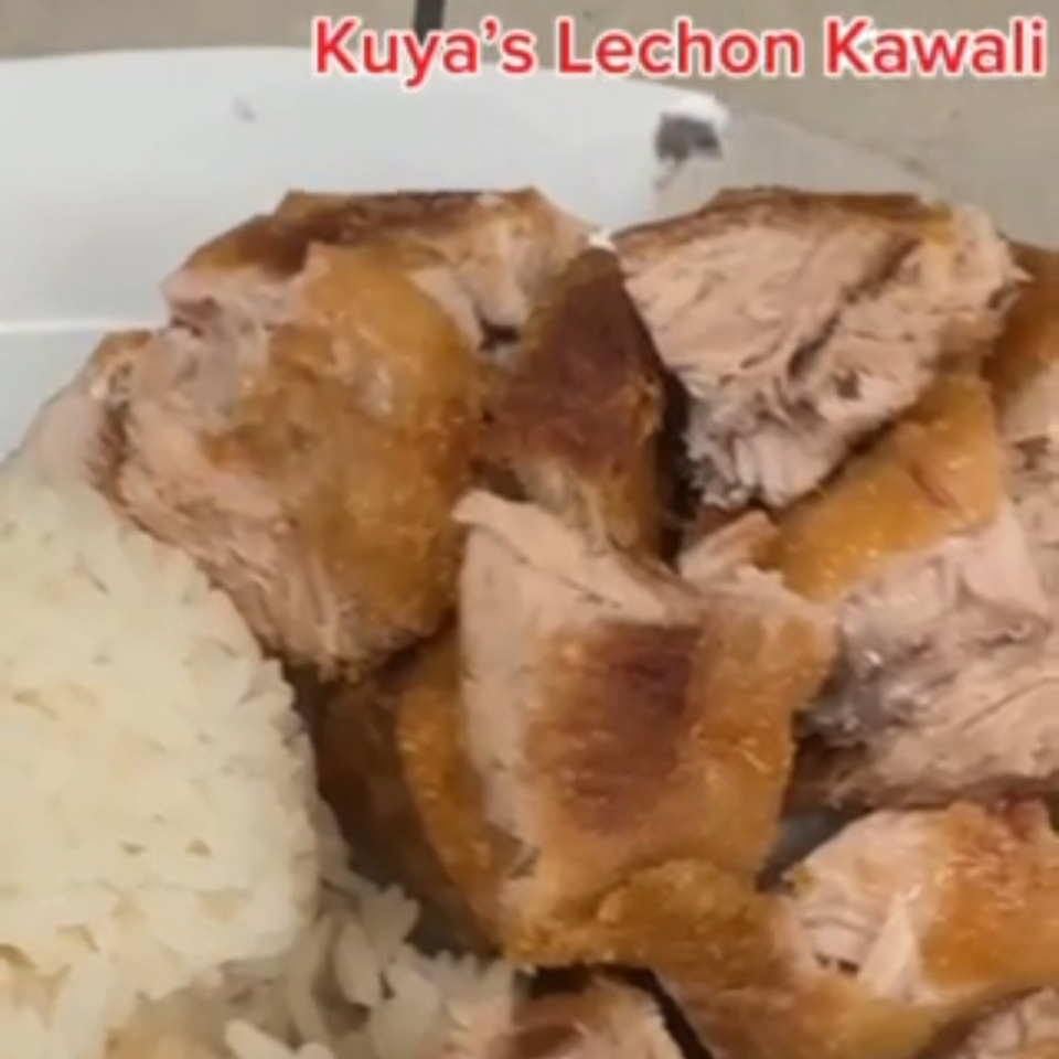 Kuya's Lechon Kawali, crispy pork belly pieces served with white rice.